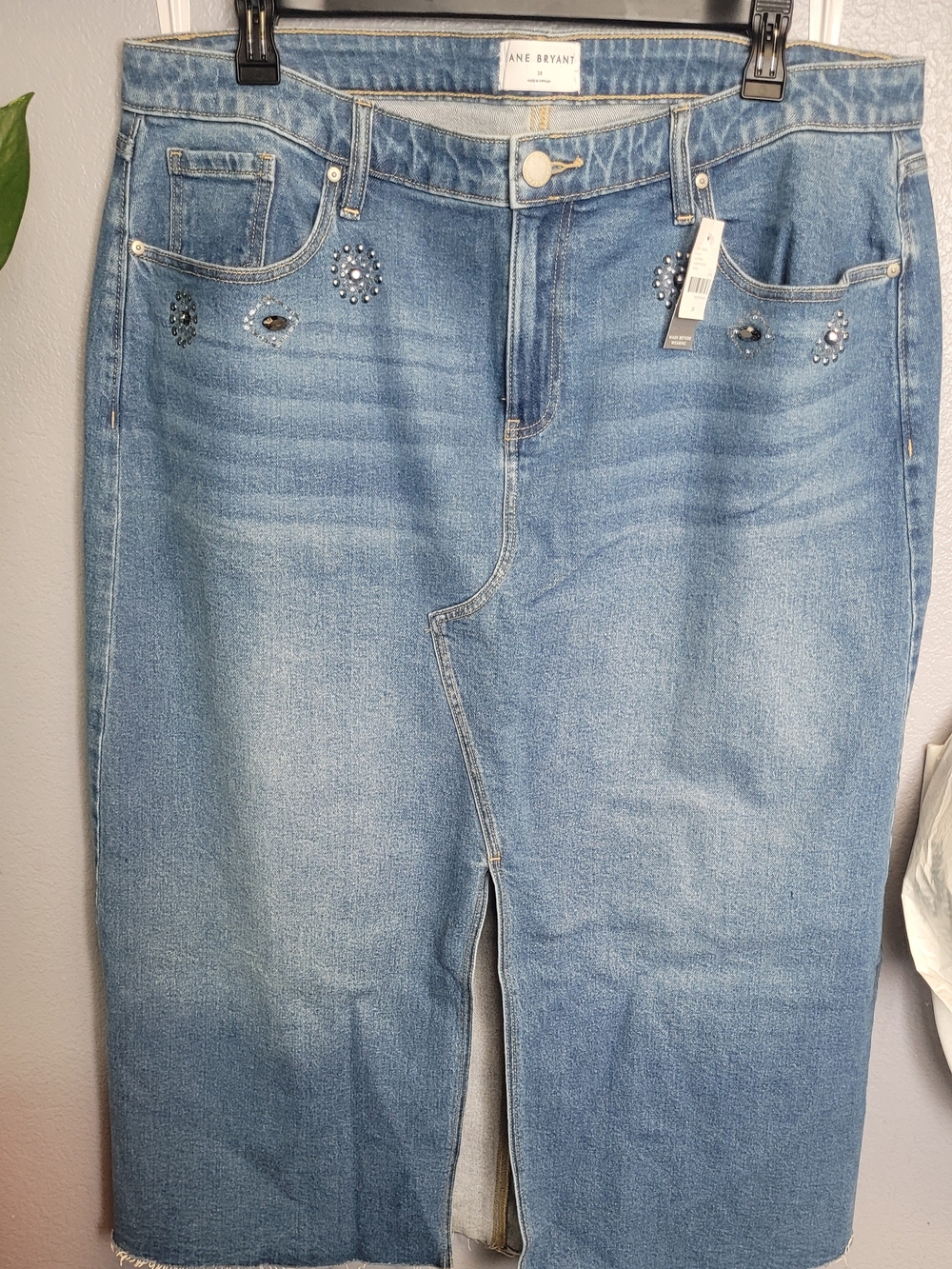 Lane Bryant Light Blue Skirt with Slit & Crystal Accents